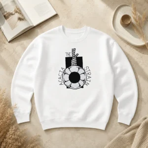 Official The Acacia Strain Life Preserver Ring Rope Sweater in charcoal gray with bold graphic print