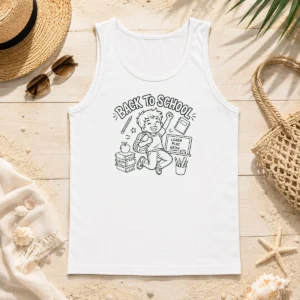 Pretty Excited Student Back To School Line Art Tank Top