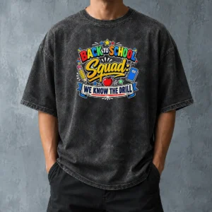 Top Hot Cute Cartoon Back To School Squad Student Washed T-Shirt