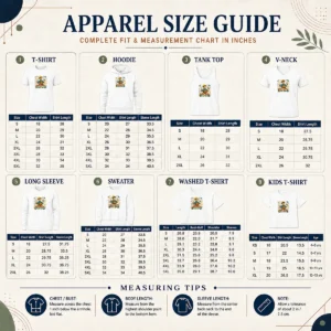 Size chart for Hot Official Labour Day Proud Worker Doodle with measurements in inches and cm