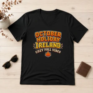 Hot October Holiday Ireland Cozy Fall Pixel V-Neck Shirt