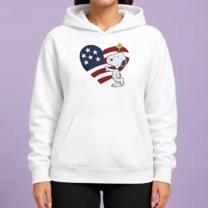Pretty Snoopy And Woodstock American Flag Heart Hoodie