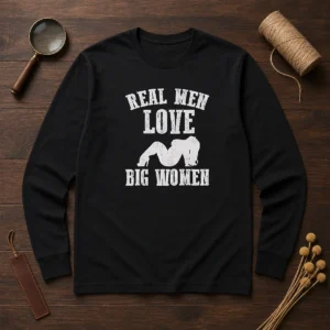 Pretty Real Men Love Big Women Distressed Slogan Long Sleeve Shirt