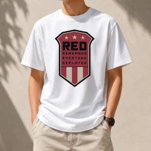 Original Red Remember Everyone Deployed Military Support Shield