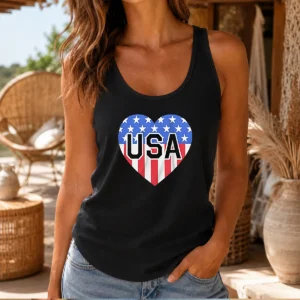 Pretty USA Heart Flag Emblem Patriotic Tank Top