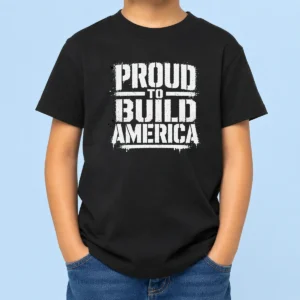 Hot Labour Day Proud To Build America Stencil Kids T-Shirt