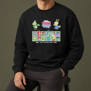 Funny Plucky Rocko Darkwing Duck Ren Stimpy Doug Tommy Pickles Pinky The Tick Bart Goku 90s Toon Throwdown Select Your Toon Fighter Sweater