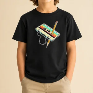 Pretty Retro Cassette Tape With Pencil 90s Nostalgia Kids T-Shirt