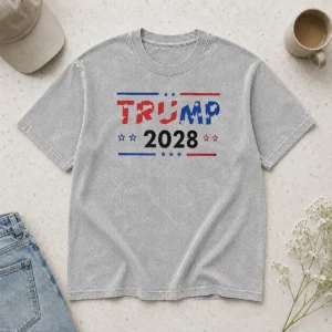 Good Happy Trump 2028 Patriotic Stars And Stripes Washed T Shirt featuring vintage faded stars and stripes design