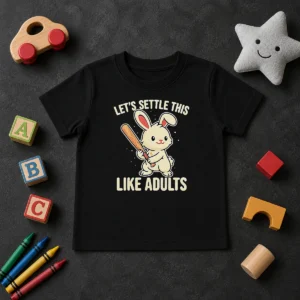 Awesome Rabbit Holding Baseball Bat Let'S Settle This Like Adults Kids T-Shirt