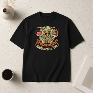 Awesome Dopamine Addicted To You Vintage Love Molecule t shirt in classic crew neck style with printed graphic