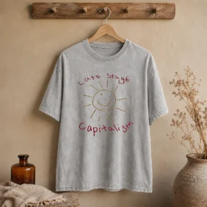 Funny Late Stage Capitalism Smiley Face Political Satire Washed T-Shirt