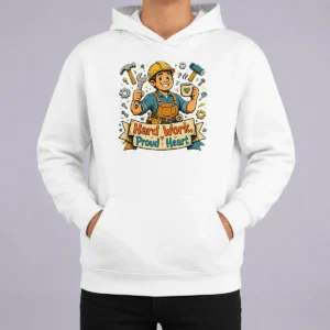 Hot Official Labour Day Proud Worker Doodle Hoodie in black, featuring bold Labour Day themed artwork on the front