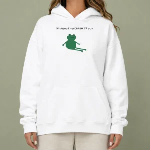 Nice Frog I Am About To Crash Tf Out Meme Hoodie in dark green, displaying front view with kangaroo pocket and adjustable hood