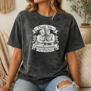 Pretty Grandparents Day Gratitude Sketch Family Washed T Shirt featuring a soft, vintage-style washed fabric with a heartfelt family sketch design