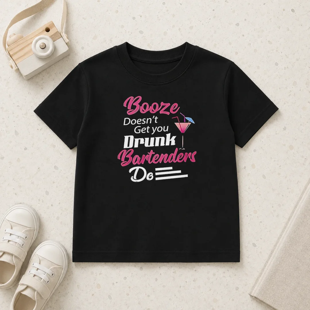 top-awesome-booze-doesn-t-get-you-drunk-bartenders-do-kids-t-shirt Top Awesome Booze Doesn'T Get You Drunk Bartenders Do Kids T Shirt in bright blue cotton fabric for children