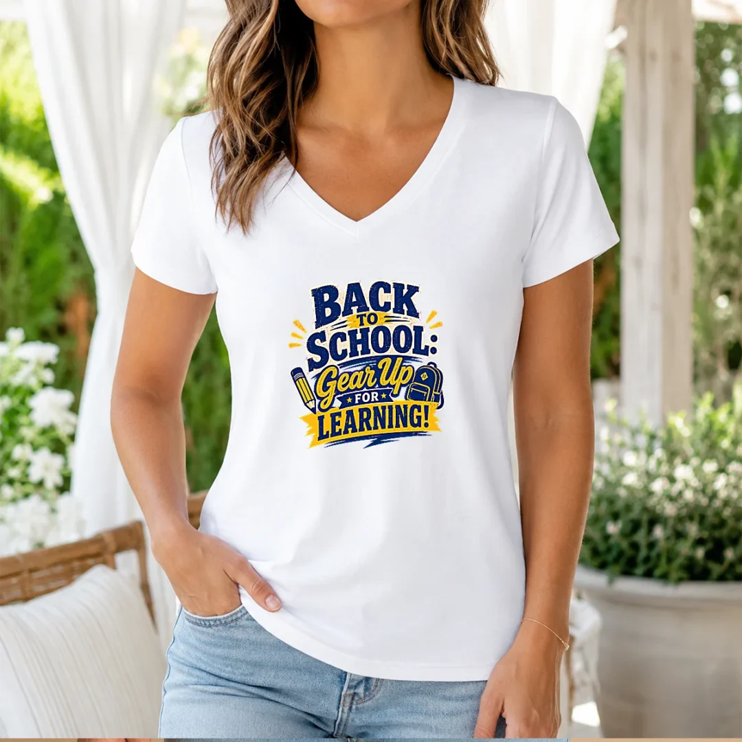 top-back-to-school-gear-up-for-learning-retro-distressed-v-neck-shirt Top Back To School Gear Up For Learning Retro Distressed V-Neck Shirt