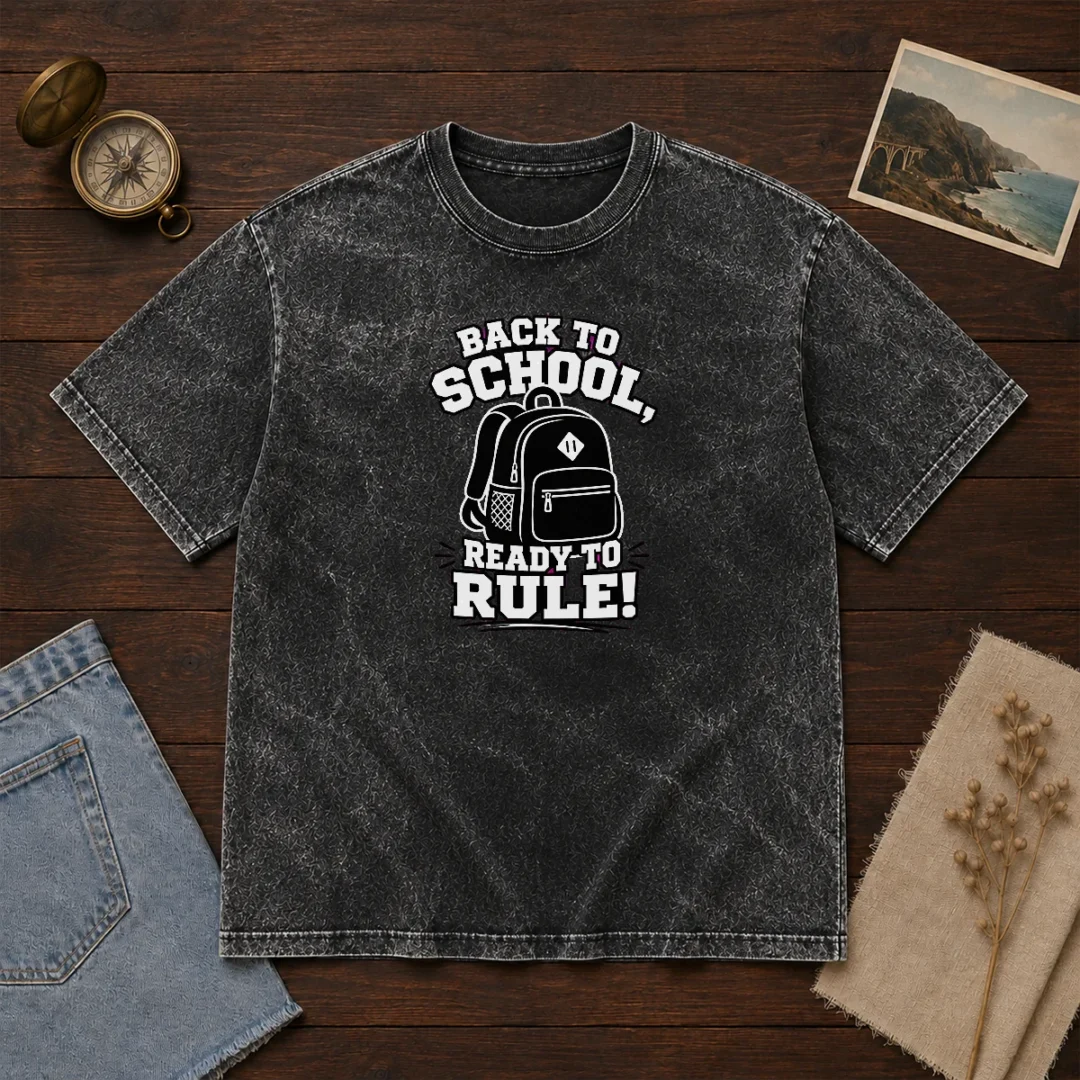 top-back-to-school-ready-to-rule-silhouette-washed-t-shirt Top Back To School Ready To Rule Silhouette printed on a soft washed t shirt in a relaxed fit