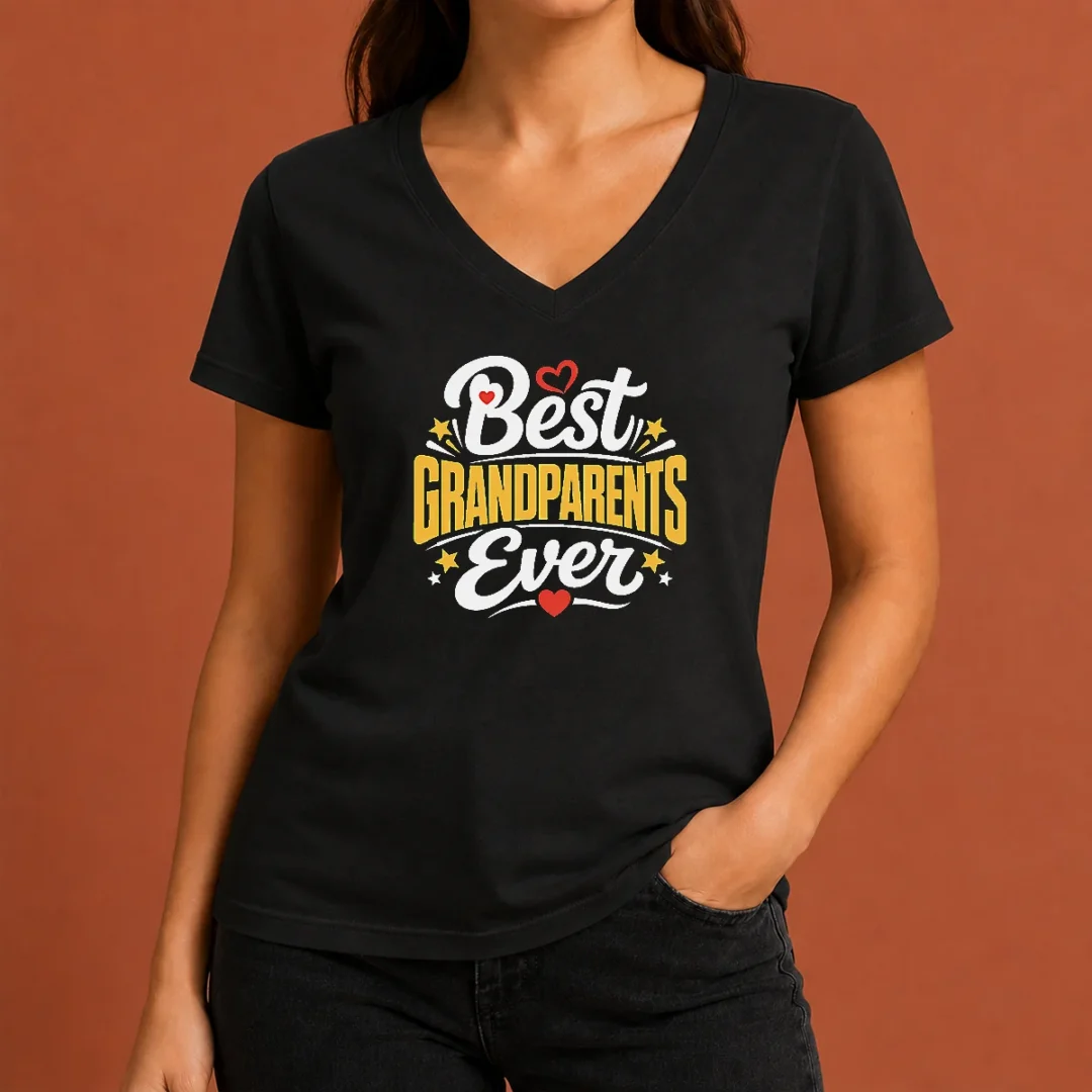 top-best-grandparents-ever-silhouette-v-neck-shirt Top Best Grandparents Ever Silhouette V Neck Shirt featuring a comfortable v neck design with bold silhouette print
