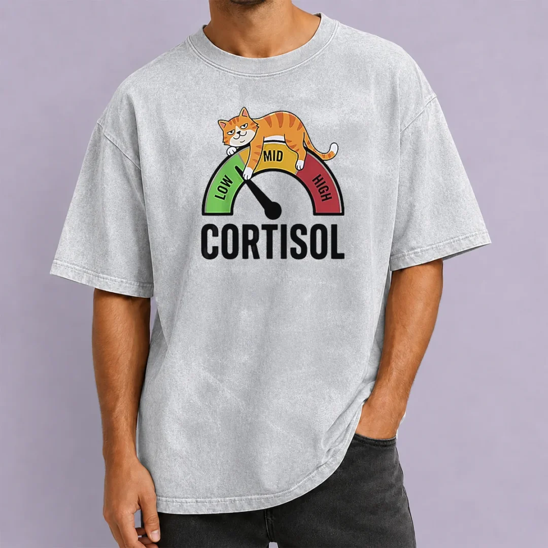 top-cortisol-cat-lying-on-low-mid-high-gauge-washed-t-shirt Top Cortisol Cat Lying On Low Mid High Gauge Washed T-Shirt