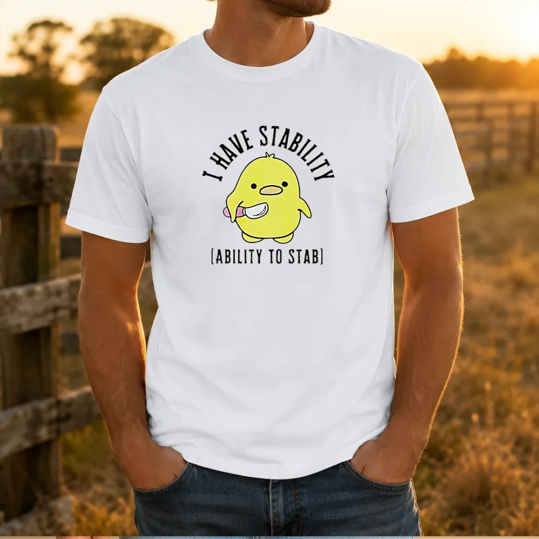 top-cute-duck-i-have-stability-ability-to-stab-pun-meme-quote-yellow-bird-t-shirt Top Cute Duck I Have Stability Ability To Stab Pun Meme Quote Yellow Bird