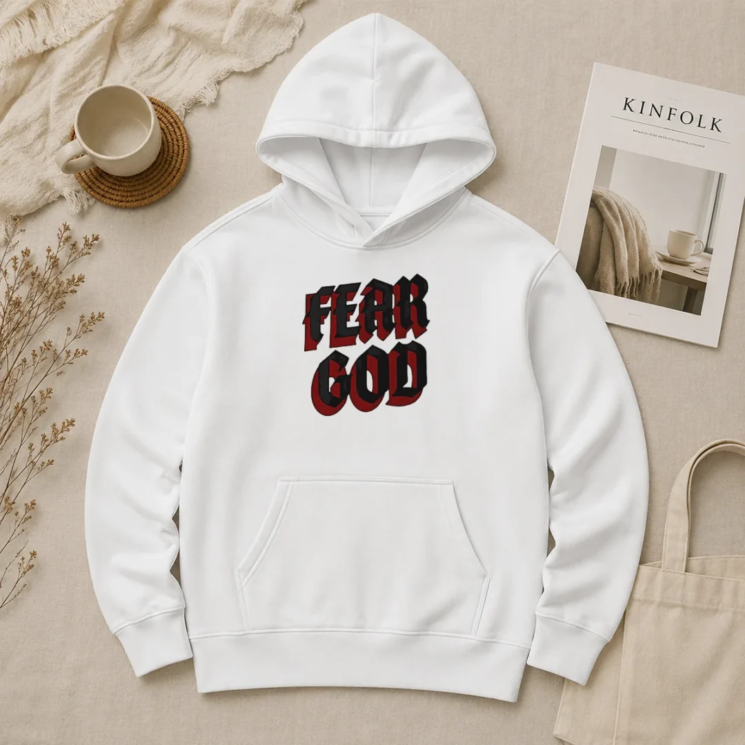 Top Fear God Script Print Faith Inspired Minimalist Religious Statement Hoodie Top Fear God Script Print Faith Inspired Minimalist Religious Statement Hoodie