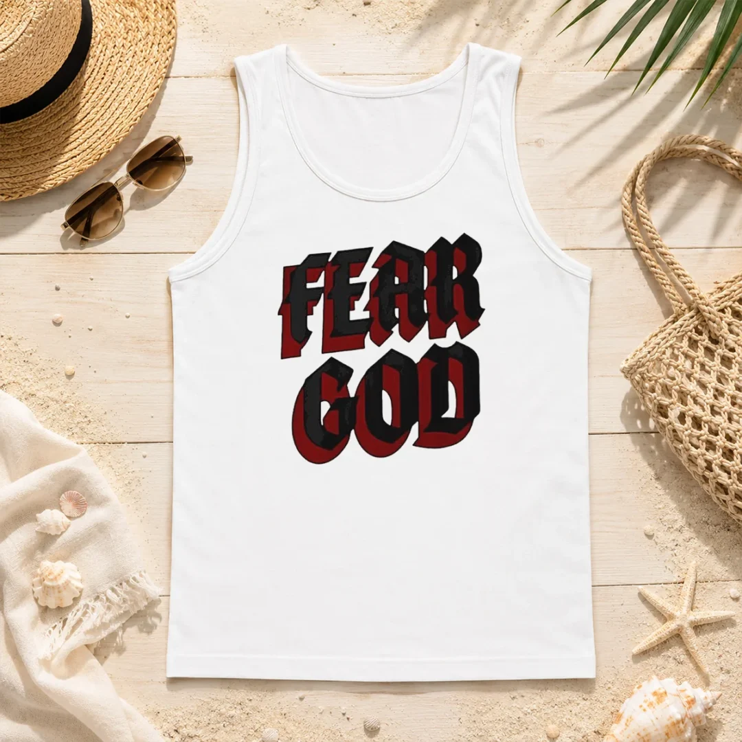 Top Fear God Script Print Faith Inspired Minimalist Religious Statement Tank Top Top Fear God Script Print Faith Inspired Minimalist Religious Statement Tank Top