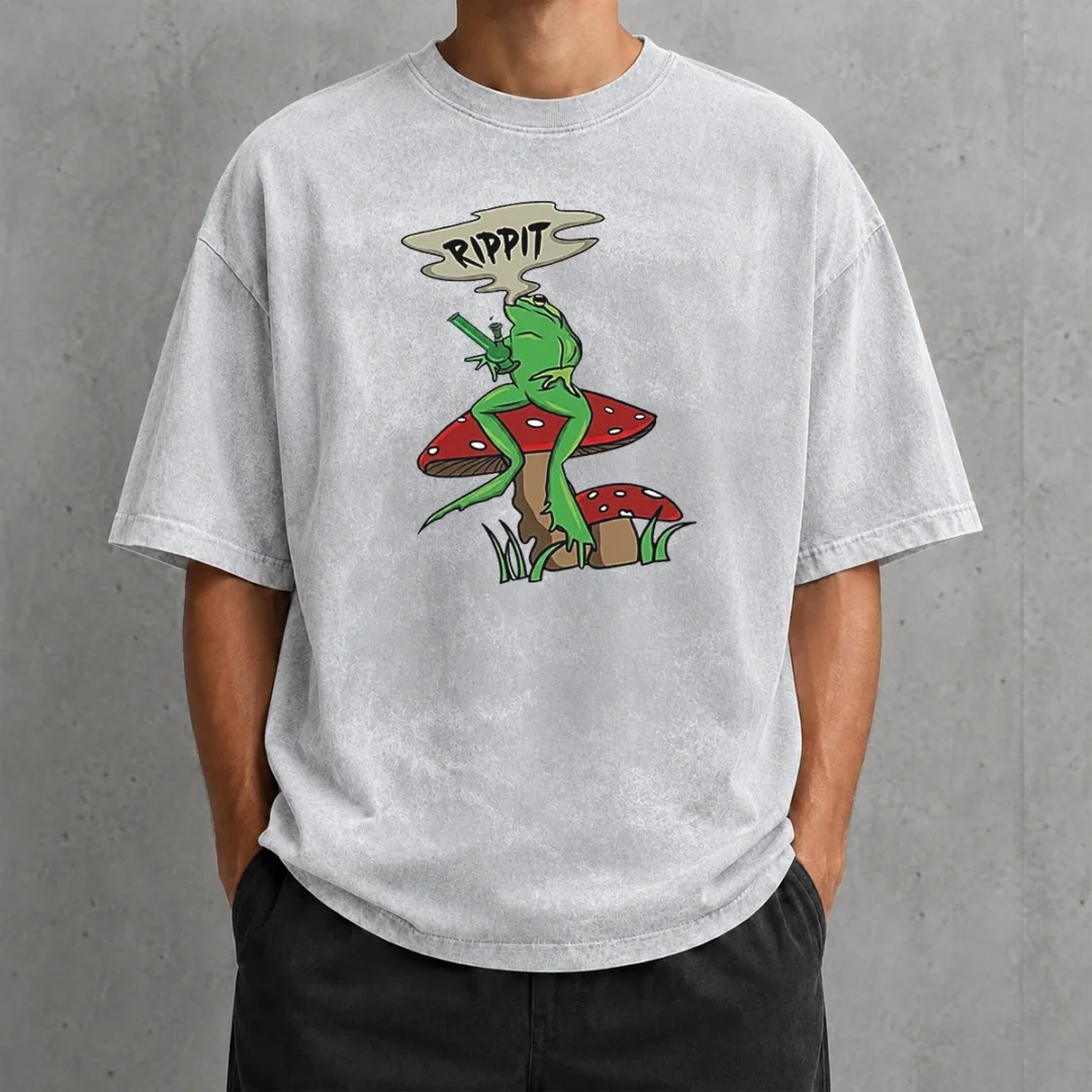 top-frog-holding-gun-rippit-washed-t-shirt Top Frog Holding Gun Rippit Washed T-Shirt