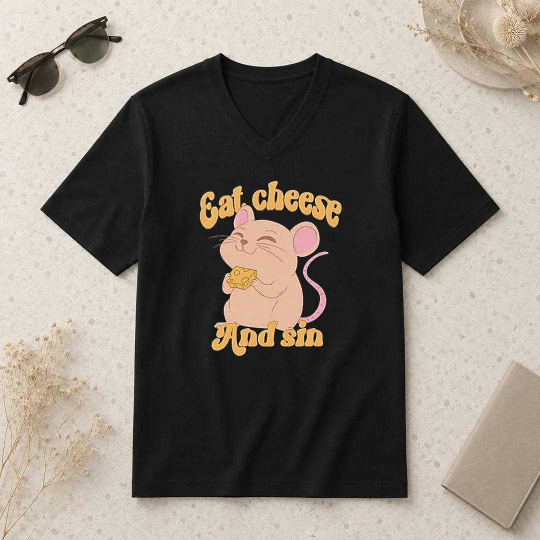 top-funny-eat-cheese-and-sin-mouse-v-neck-shirt Top Funny Eat Cheese And Sin Mouse V-Neck Shirt