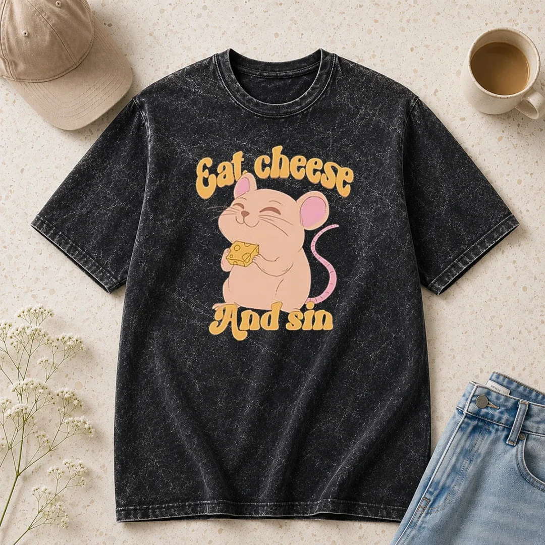 top-funny-eat-cheese-and-sin-mouse-washed-t-shirt Top Funny Eat Cheese And Sin Mouse Washed T-Shirt