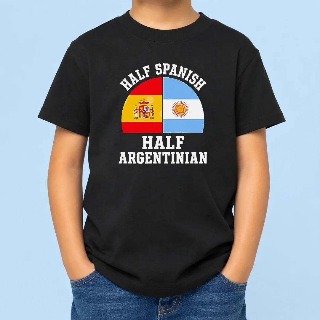 top-funny-half-spanish-half-argentinian-flags-kids-t-shirt Top Funny Half Spanish Half Argentinian Flags Kids T-Shirt