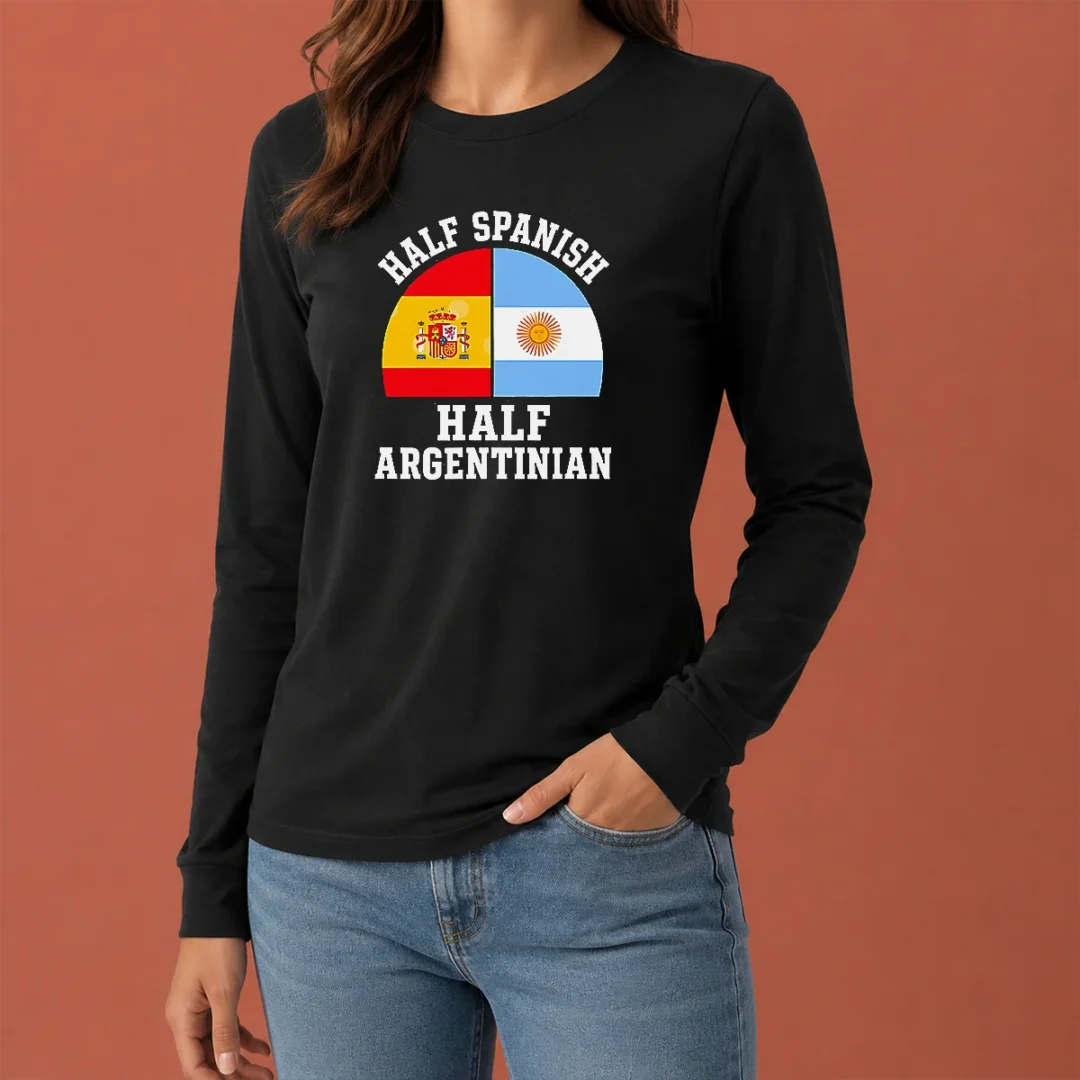 top-funny-half-spanish-half-argentinian-flags-long-sleeve-shirt Top Funny Half Spanish Half Argentinian Flags Long Sleeve Shirt
