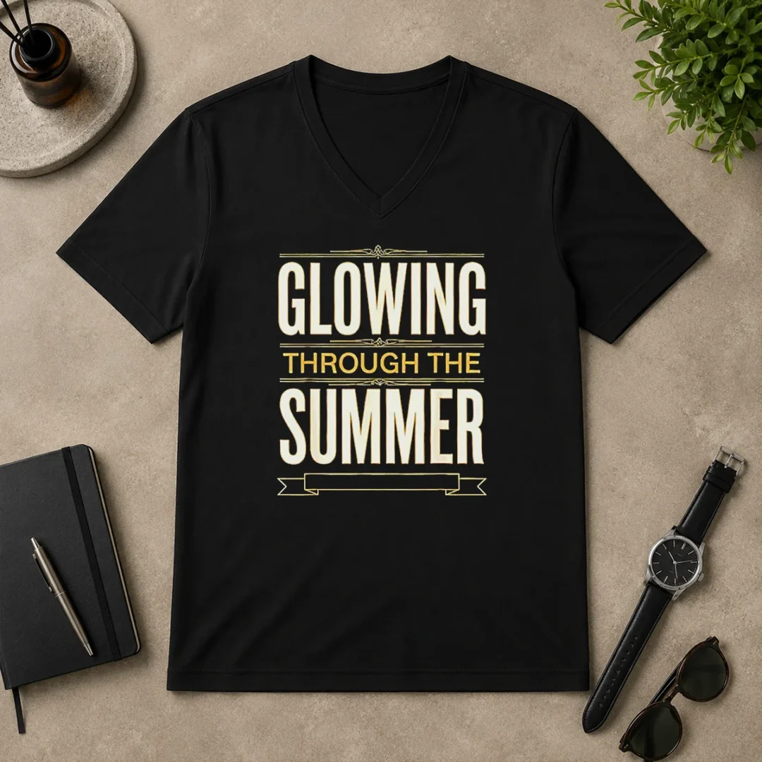Top Glowing Through The Summer Text Sunshine Season Lover Summer V Neck Shirt Top Glowing Through The Summer Text Sunshine Season Lover Summer V-Neck Shirt