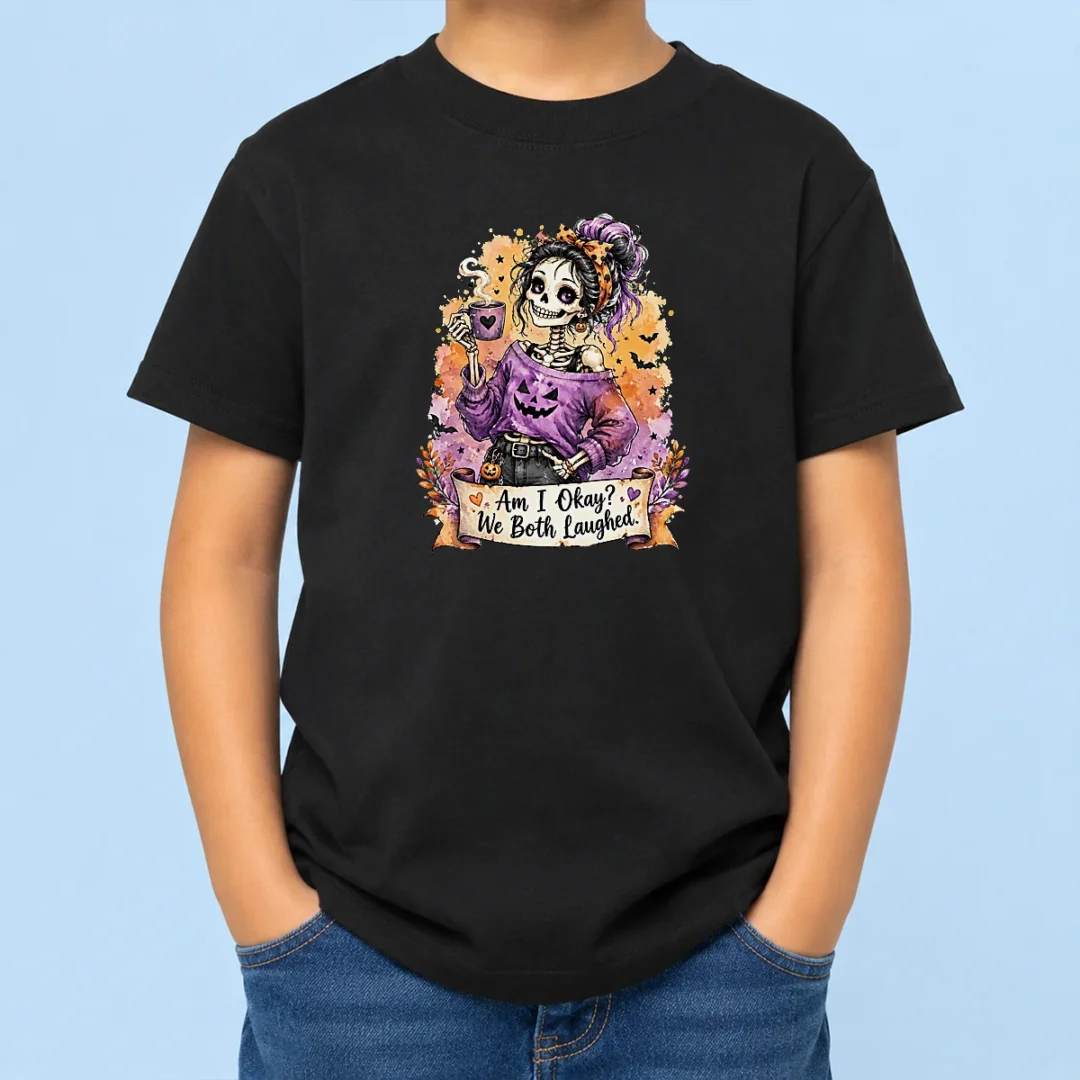 top-halloween-skeleton-girl-coffee-quote-watercolor-kids-t-shirt Top Halloween Skeleton Girl Coffee Quote Watercolor Kids T-Shirt