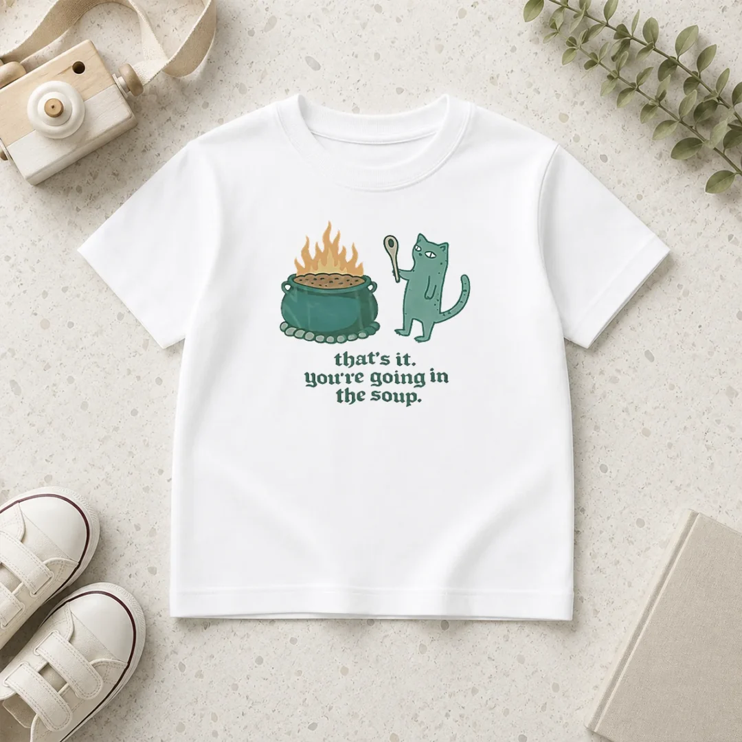 top-happy-cat-holding-spoon-next-to-cauldron-you-re-going-in-the-soup-kids-t-shirt Top Happy Cat Holding Spoon Next To Cauldron You'Re Going In The Soup Kids T-Shirt