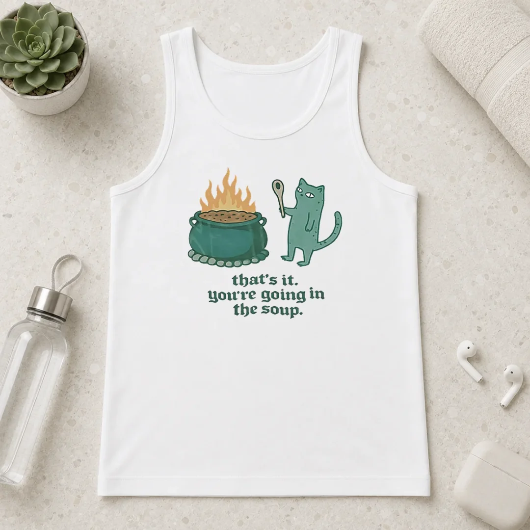top-happy-cat-holding-spoon-next-to-cauldron-you-re-going-in-the-soup-tank-top Top Happy Cat Holding Spoon Next To Cauldron You'Re Going In The Soup Tank Top