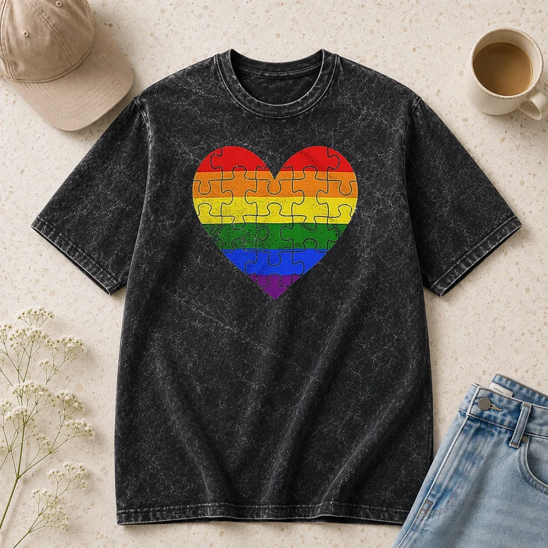 top-homosexual-love-rainbow-heart-puzzle-washed-t-shirt Top Homosexual Love Rainbow Heart Puzzle Washed T-Shirt
