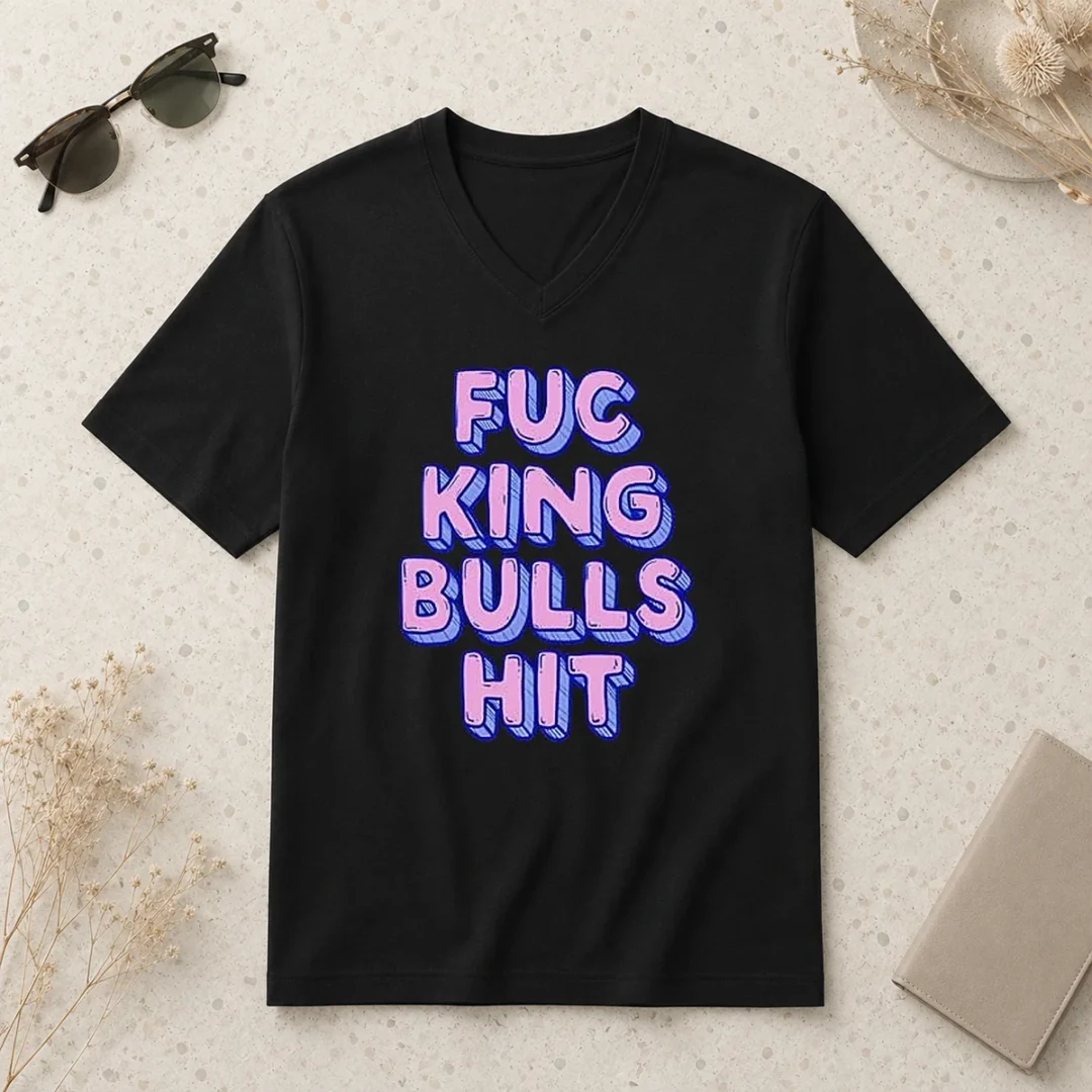 top-hot-fcking-bullshit-typography-funny-slogan-v-neck-shirt Top Hot Fcking Bullshit Typography Funny Slogan V Neck Shirt in black with bold white text