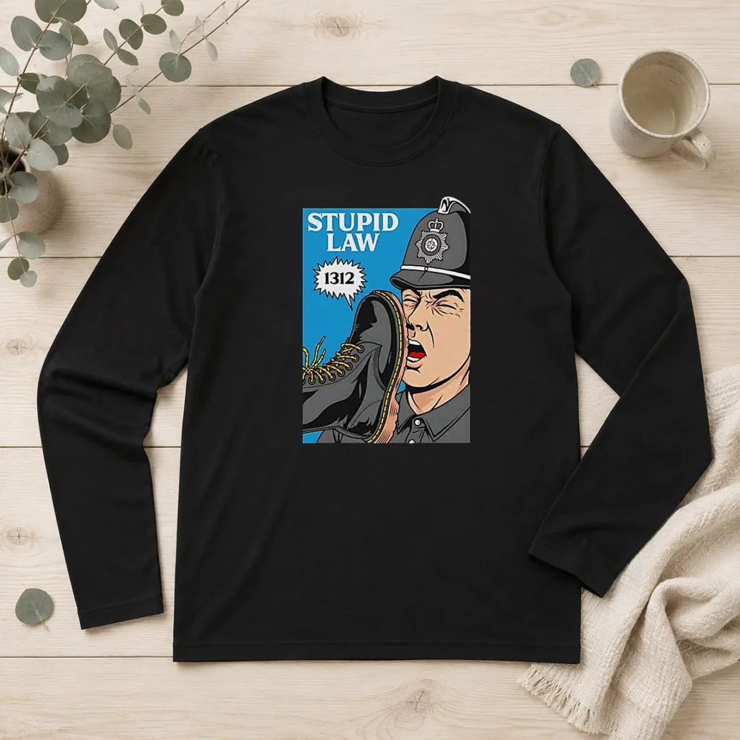 top-hot-police-stupid-law-long-sleeve-shirt Top Hot Police Stupid Law long sleeve shirt showing front print and classic fit