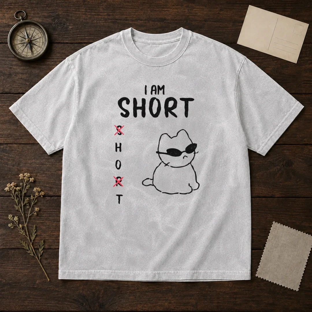 top-i-am-short-h-and-t-with-cool-cat-washed-t-shirt Top I Am Short H And T With Cool Cat Washed T-Shirt
