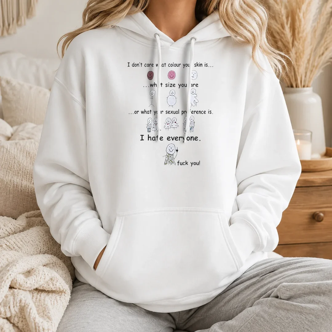 Top I Hate Everyone Stick Figure Hoodie Top I Hate Everyone Stick Figure Hoodie in black, featuring a bold graphic and comfortable fit