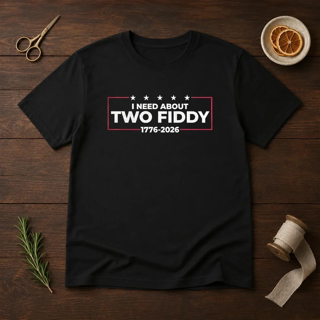 top-i-need-about-two-fiddy-1776-2026-t-shirt-1 Top I Need About Two Fiddy 1776 2026 t shirt in classic fit with printed graphic design on front