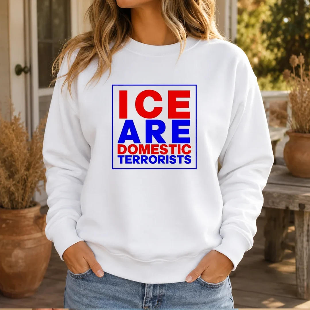top-ice-are-domestic-terrorists-sweater Top ICE Are Domestic Terrorists Sweater in dark gray, crew neck with bold white text on front