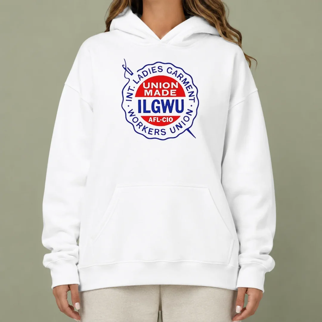 top-international-ladies-garment-workers-union-ilgwu-union-made-afl-cio-hoodie Top International Ladies Garment Workers Union ILGWU Union Made Afl Cio printed on a black pullover hoodie