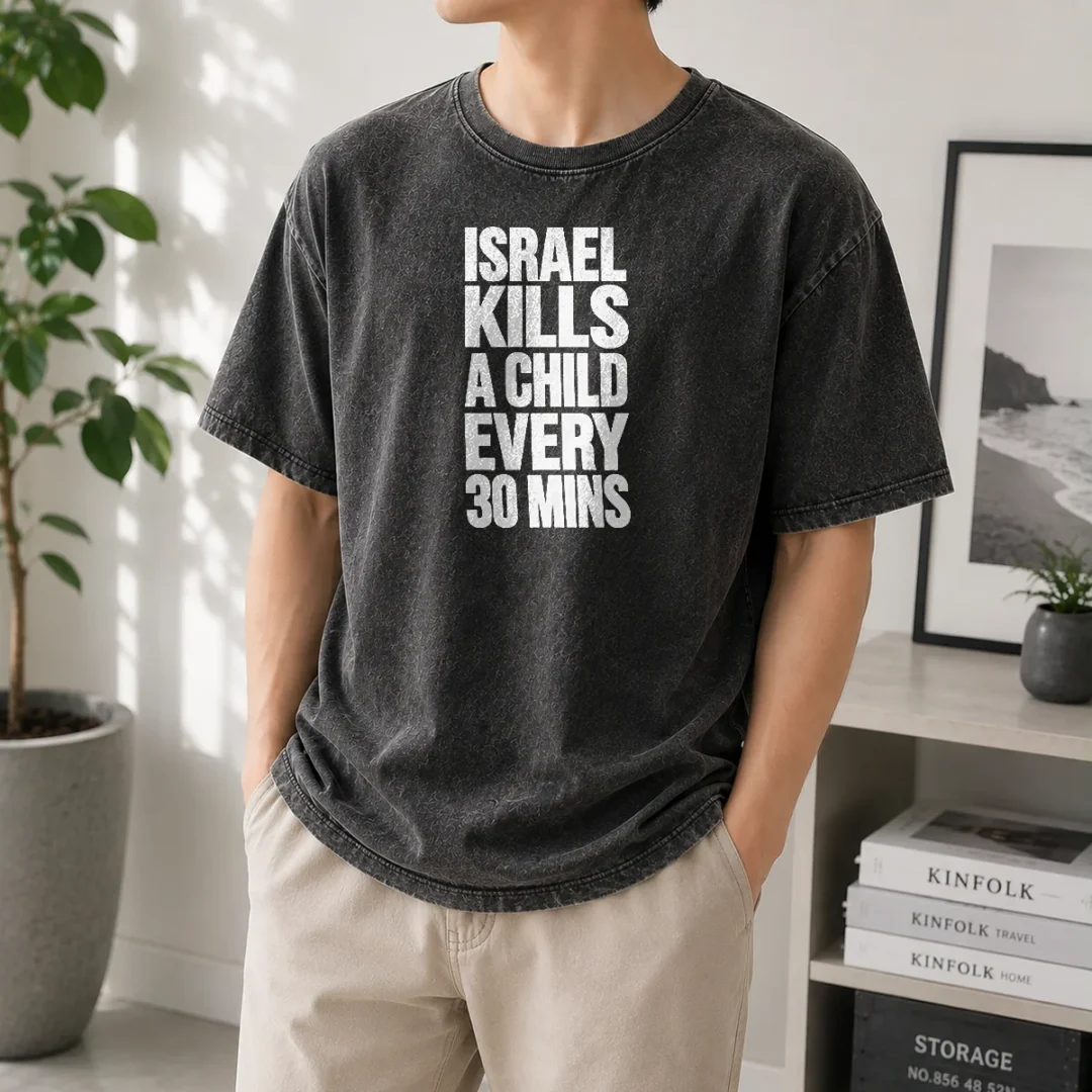 top-israel-kills-a-child-every-30-mins-human-rights-washed-t-shirt Top Israel Kills A Child Every 30 Mins Human Rights printed on a soft washed t shirt in neutral color