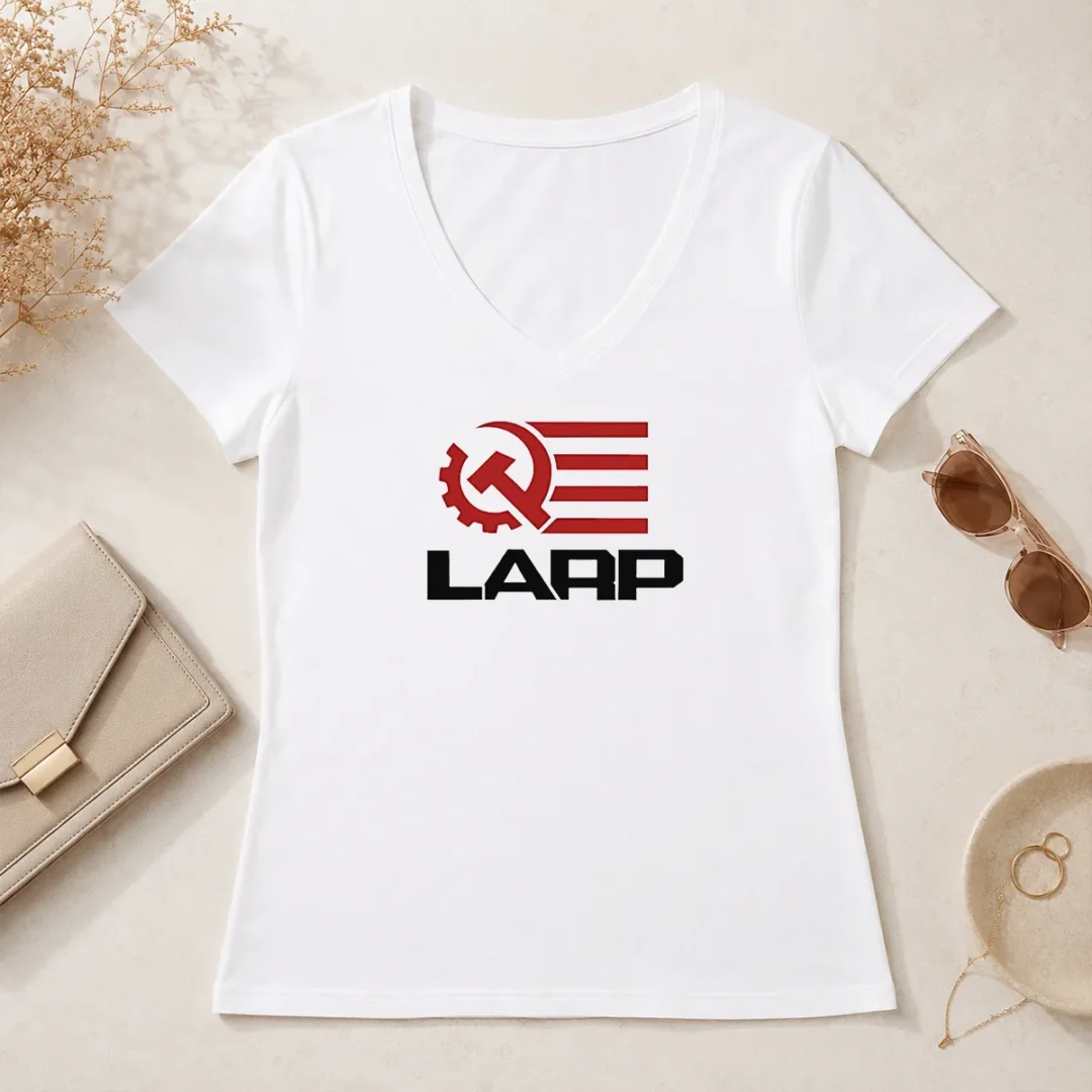 Top Larp Hammer And Sickle American Flag Logo V Neck Shirt Top Larp Hammer And Sickle American Flag Logo V-Neck Shirt