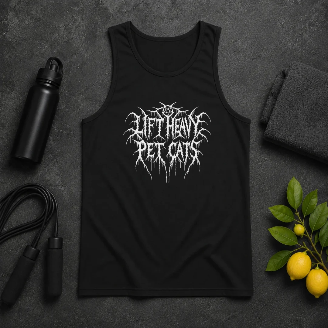 Top Lift Heavy Pet Cats Metal Tank Top Top Lift Heavy Pet Cats Metal Tank Top featuring heavy metal cat graphic on lightweight sleeveless cotton fabric