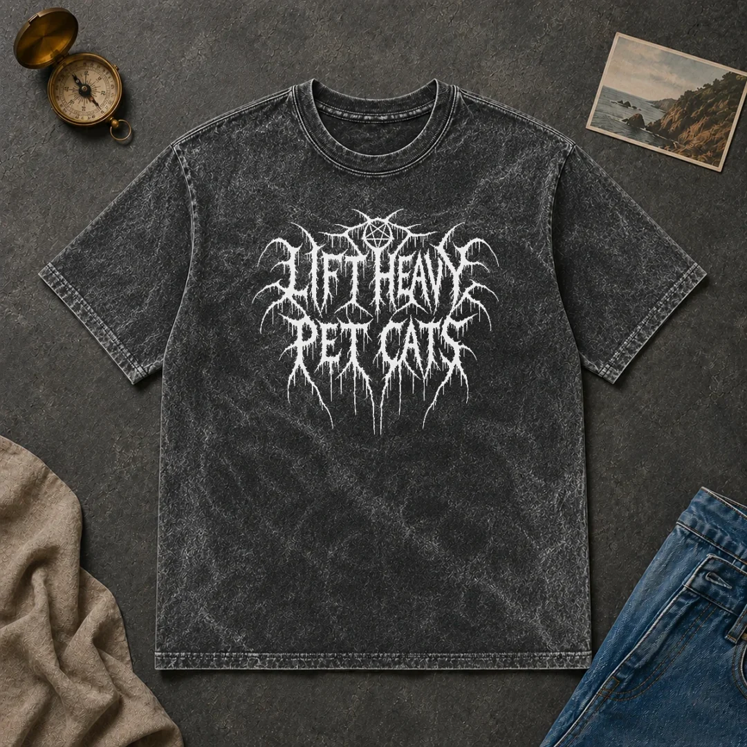 Top Lift Heavy Pet Cats Metal Washed T Shirt Top Lift Heavy Pet Cats Metal Washed T-Shirt