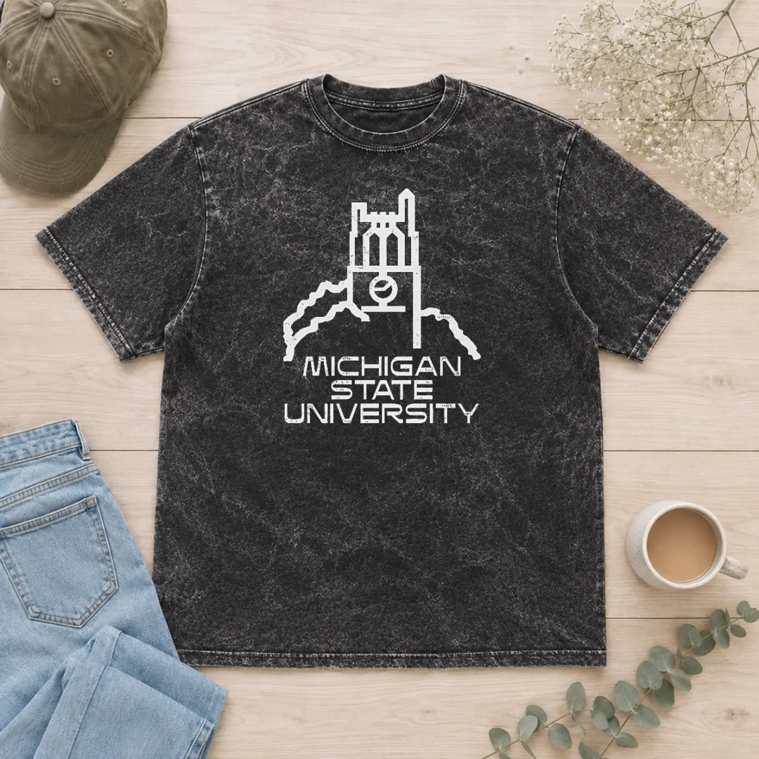 top-msu-michigan-state-university-logo-washed-t-shirt Top MSU Michigan State University Logo on a soft washed t shirt in green color