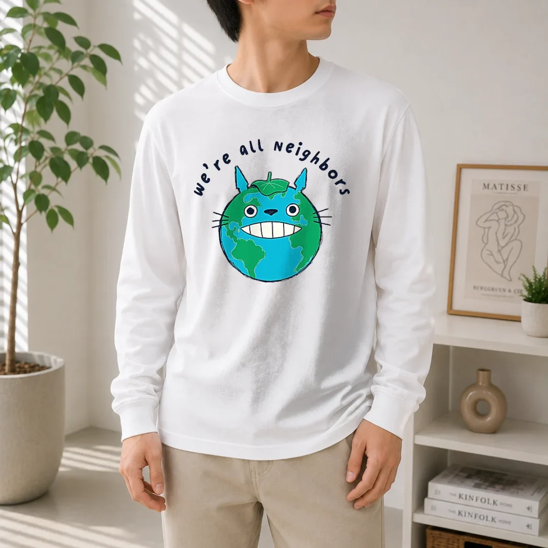 top-neighbors-from-woot-long-sleeve-shirt Top Neighbors From Woot! long sleeve shirt showing front view with colorful graphic print on soft cotton fabric